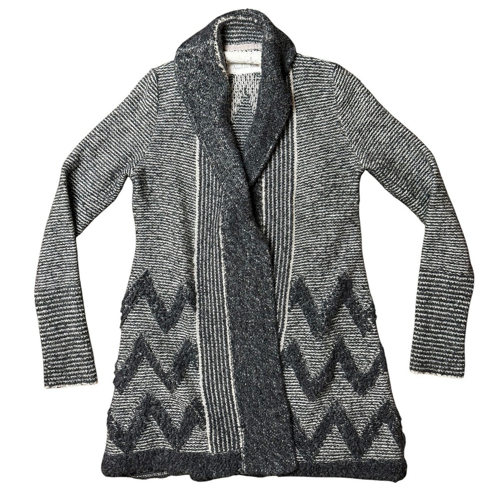 Angel of the North Anthropologie Wool Blend Geometric Shawl Cardigan Grey XS